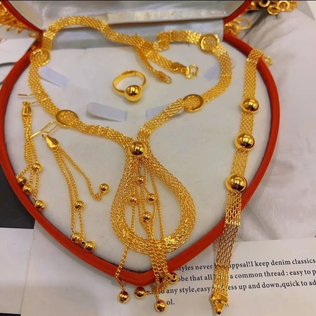 

Новое позолоченное ожерелье, серьги, кольца, браслеты, подарки на свадьбу, комплект украшений для влюбленных YY10592