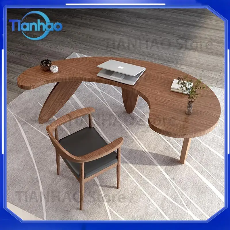 Solid Wood Designer Desk for Modern Bedroom Minimalist Round-Edge Computer Desk for Boss Office Desk Custom Shape Workstation