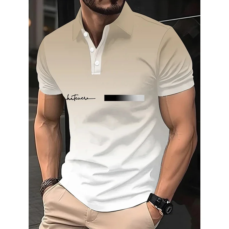 Kurzärmliges Herren-Poloshirt mit Reverskragen für Frühling und Sommer, Business-Casual-Poloshirt mit Taschen-Print, elastisches Oberteil