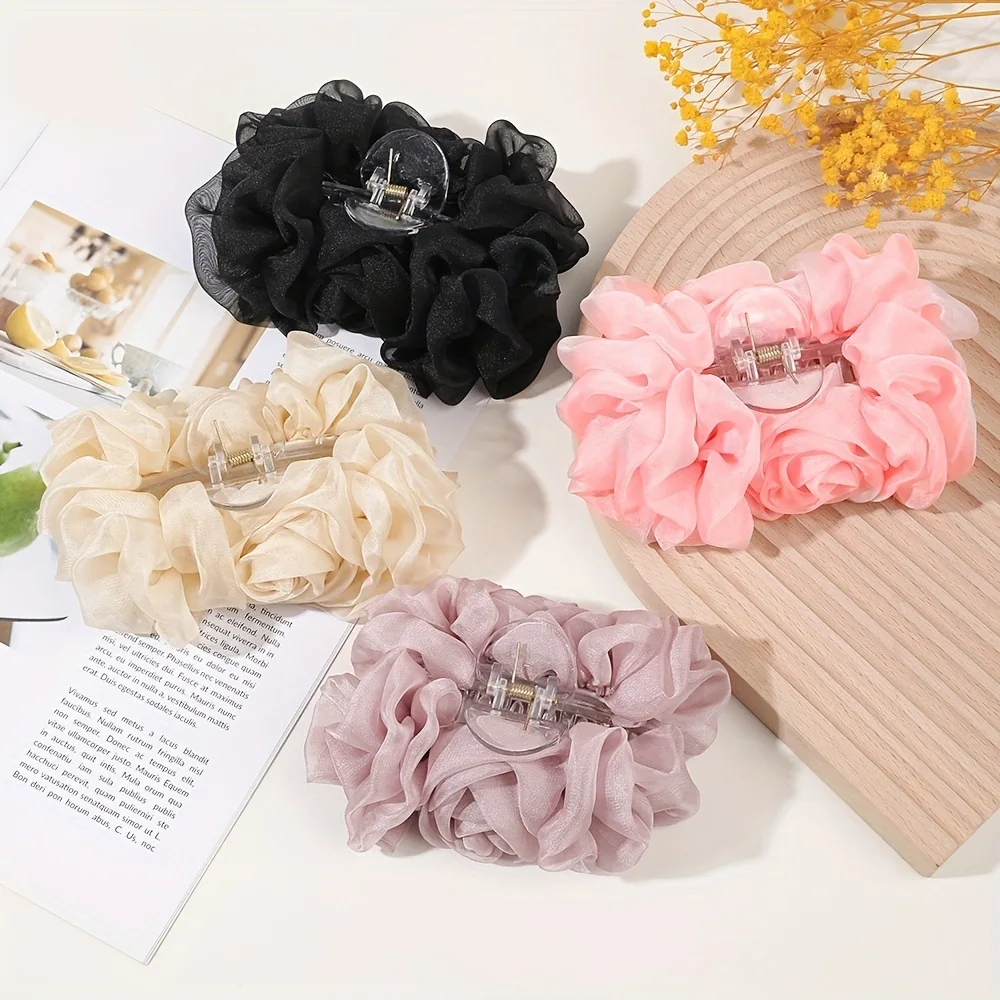 1 Stück Chiffon-Schleifen-Haarspange, für den Hinterkopf, Scheiben-Haarspange, große Haarspange in einfarbiger Ausführung, Haaraccessoire, Stirnband – Detail 2