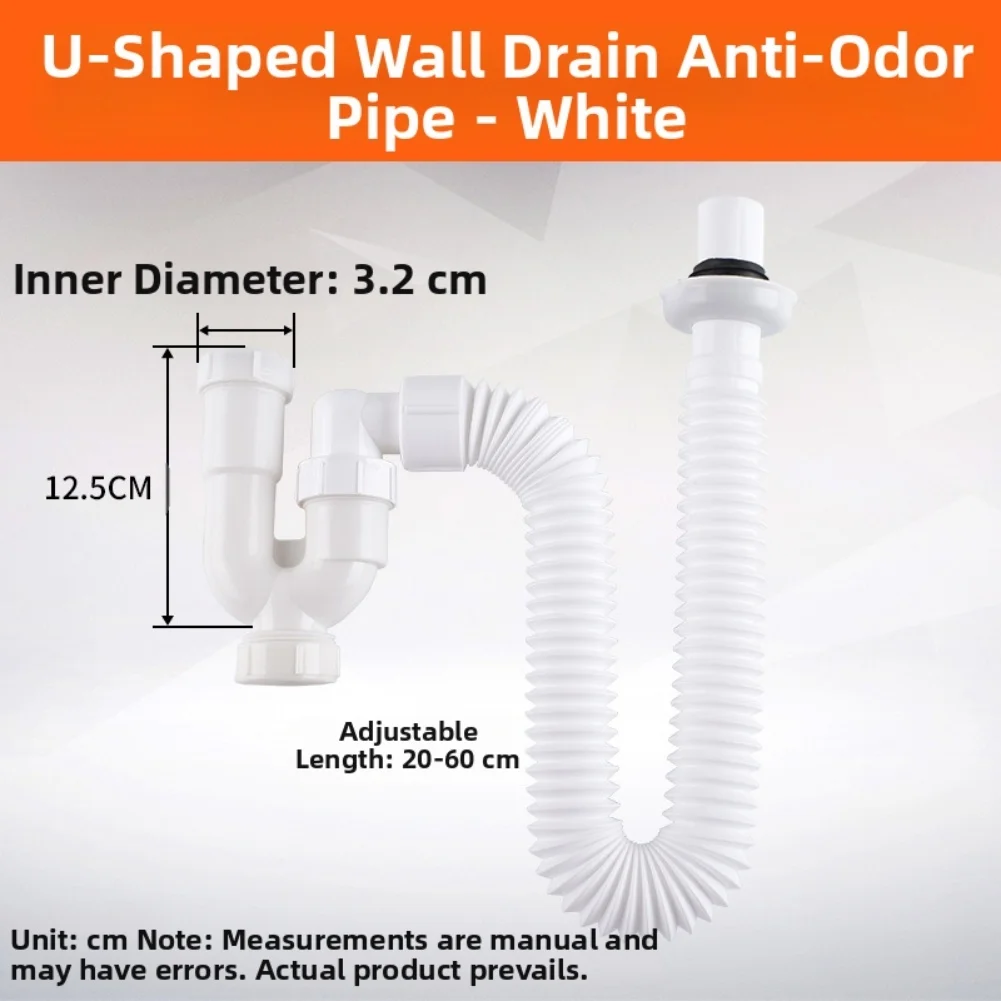 

ABS U Shaped Drainage Pipe for Bathroom Sink with Retractable S Shape and Cleaning Port for Easy Blockage Removal