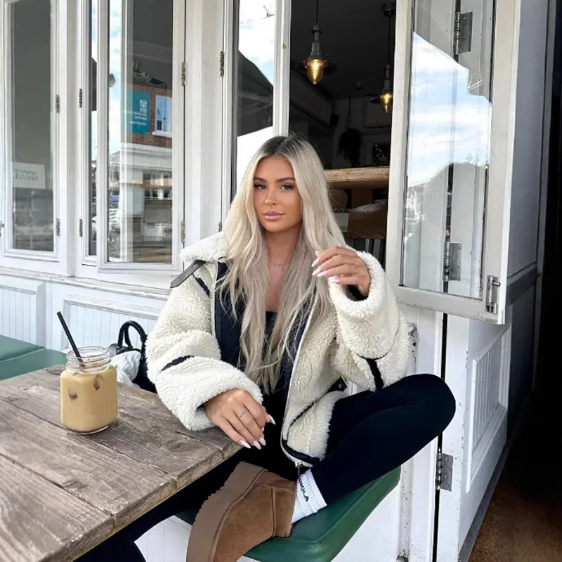 

PRINTKAOIR 225, осенняя новая женская мотоциклетная куртка в европейском и американском стиле с эффектом искусственного меха, пальто с меховой интеграцией