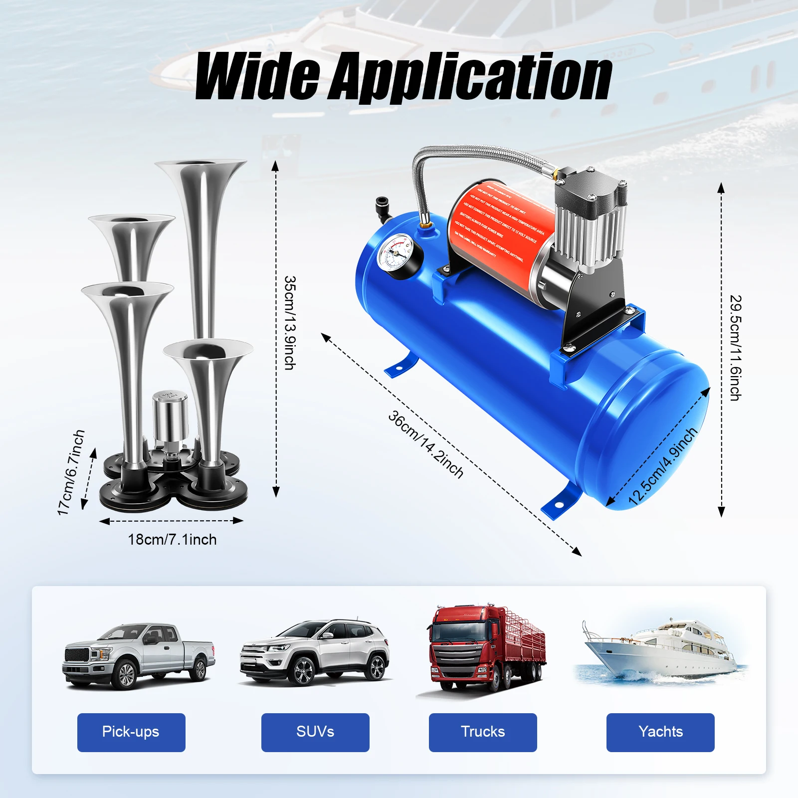 6L Air Compressor with Horn Air Compressor Pump Fast Inflation High Power Copper Core Motor for Car Train Truck Boat