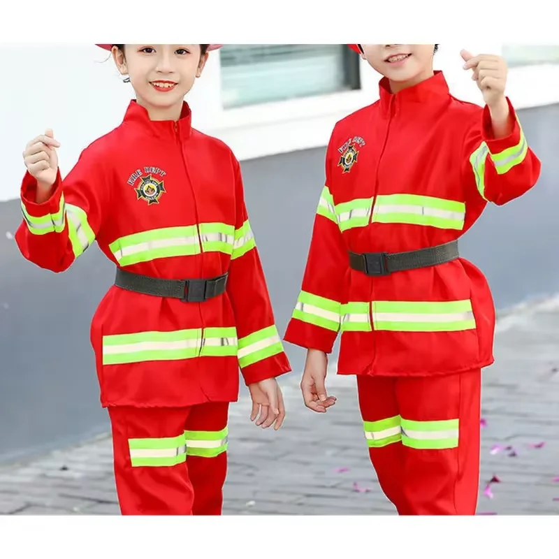 Child Firefighter Cosplay Costume Boy Firefighter Toy Set Work Uniform Halloween Party Performance Costume Boys Girls