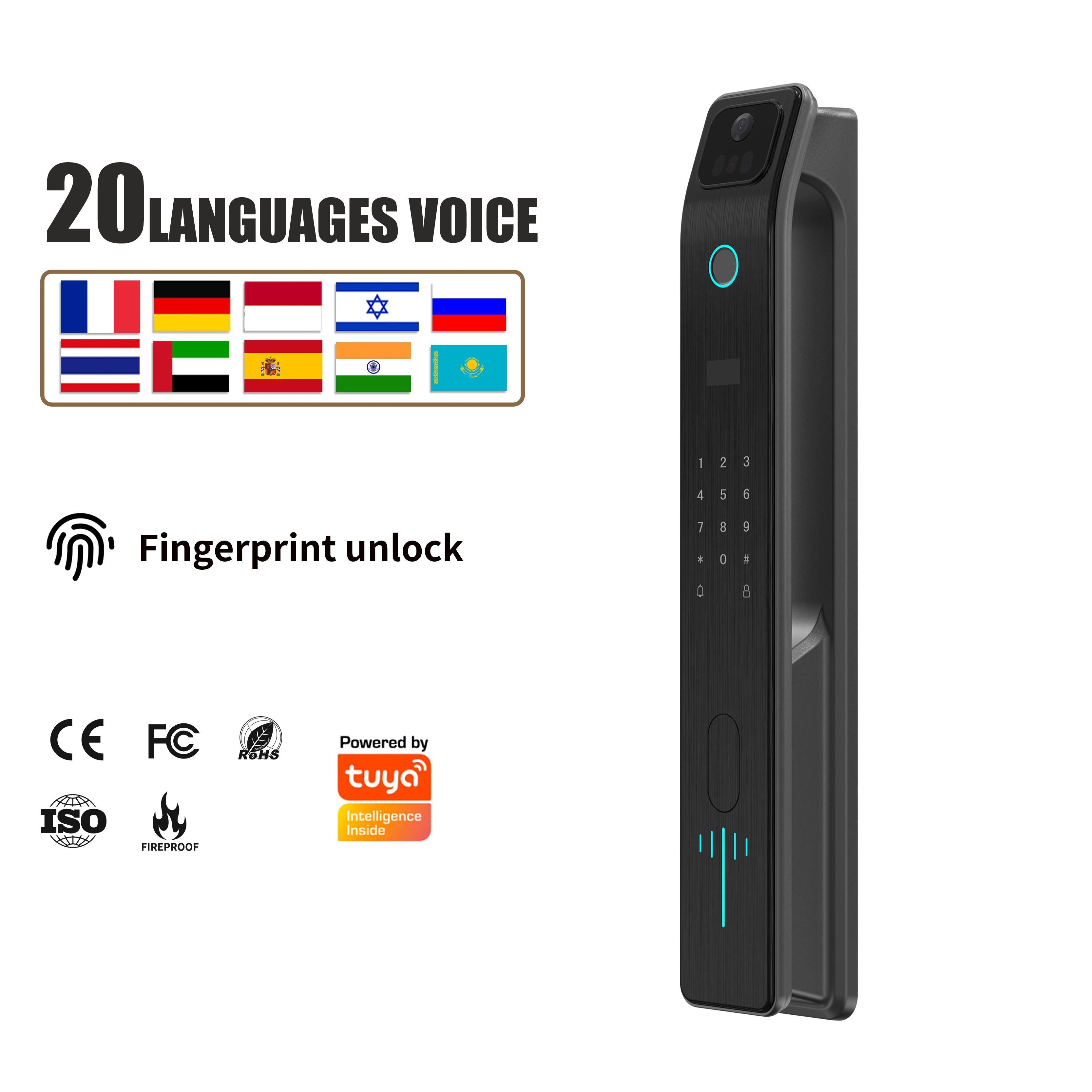 Tuya Real-time Intercom Digital Lock Face Recognition Fingerprint  Remote Control Full Function Smart Door Lock
