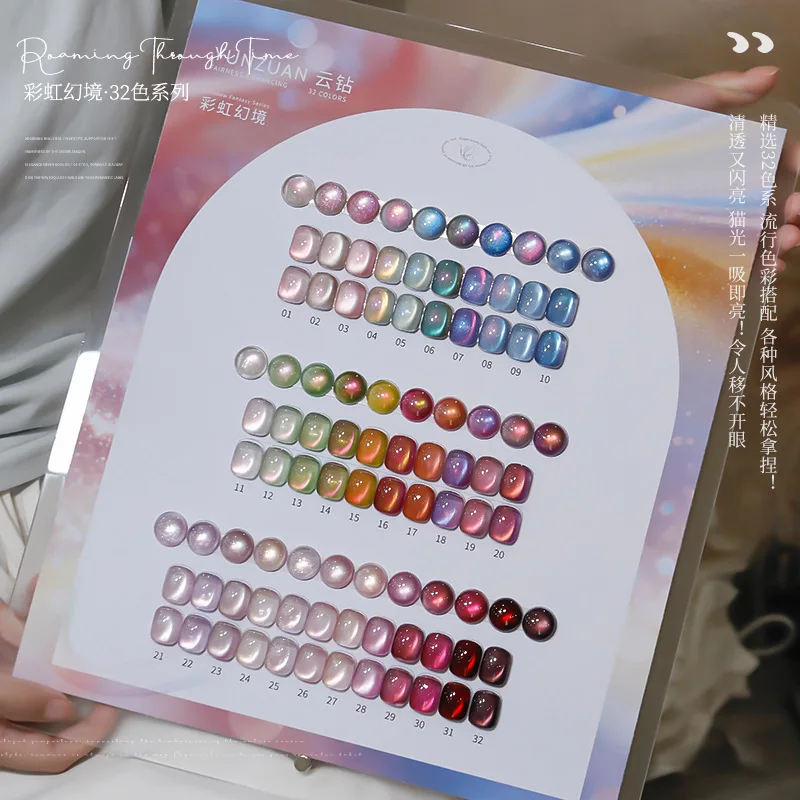 

32color Rainbow Fantasy Cat Eye Gel Nails Polish 15ml Glass Beads Magnetic Gel Semi Permanent Soak Off Nail Gel For Nail Salon