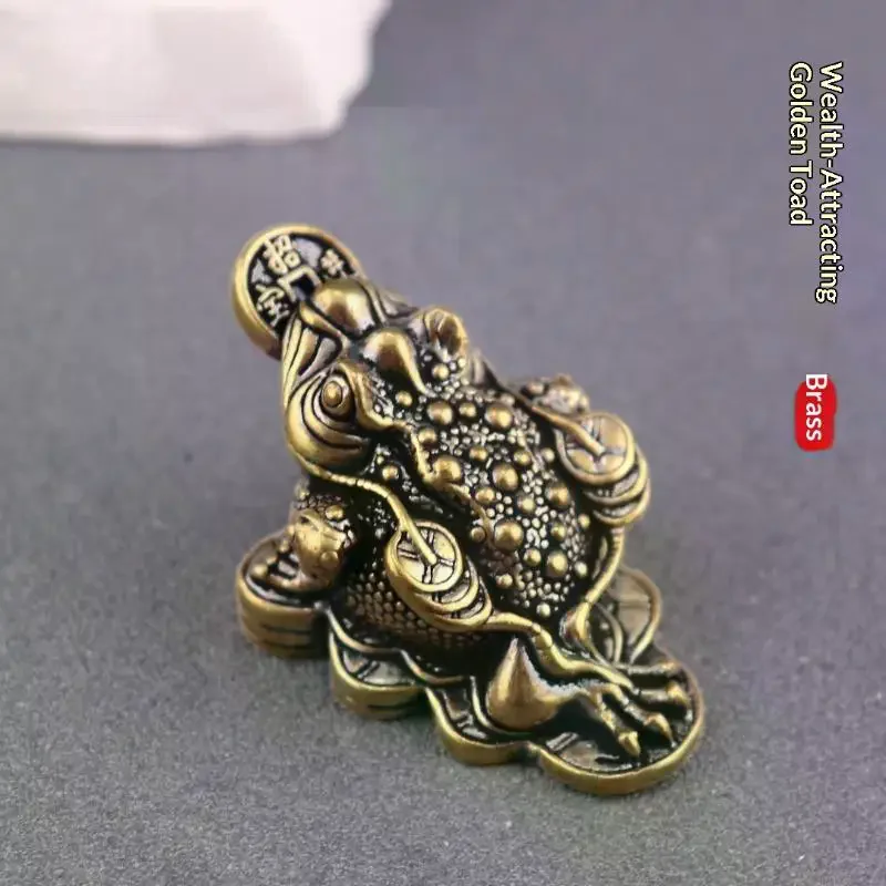 Copper Money Frog Statue Three Legged Toad Figurine Feng Shui Ornament for Business Office Home Desktop Wealth Decor