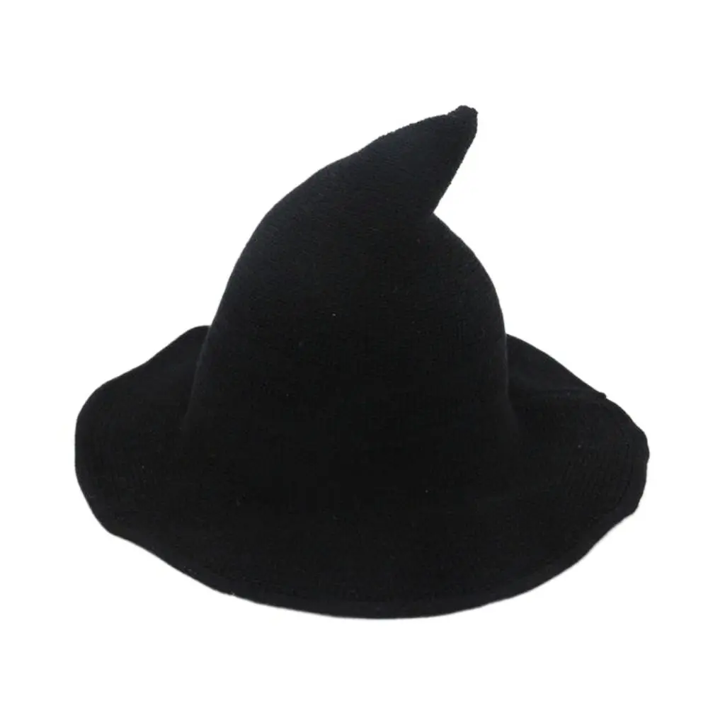 

Portable Wool Witch Hat Korean Knitting Wool Bucket Hat Basin Hat Solid Color Halloween Hat Girl