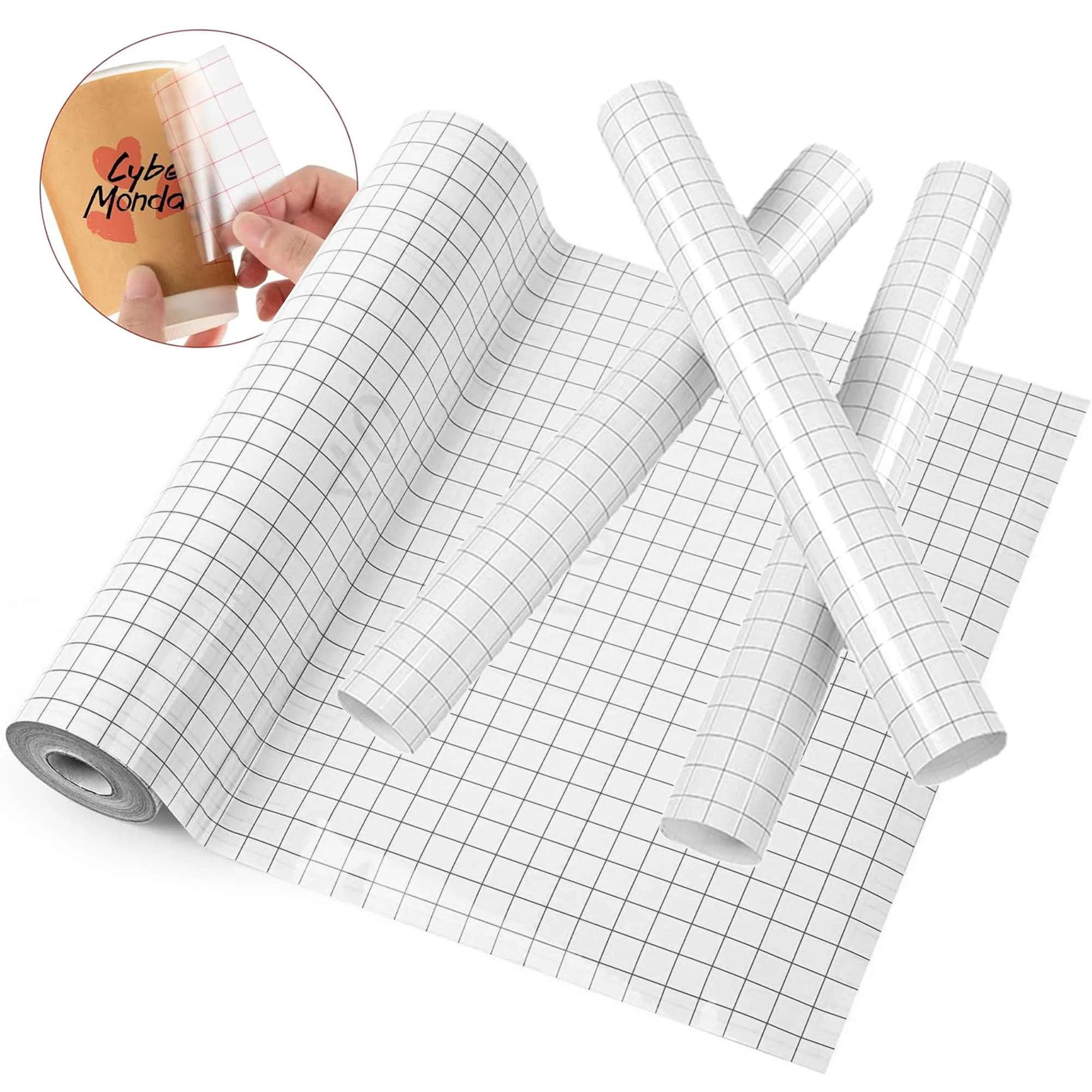 Clear Vinyl Transfer Paper Tape Roll W/Alignment Grid Application Tape for Silhouette Cameo, Adhesive Vinyl for Decals, Signs