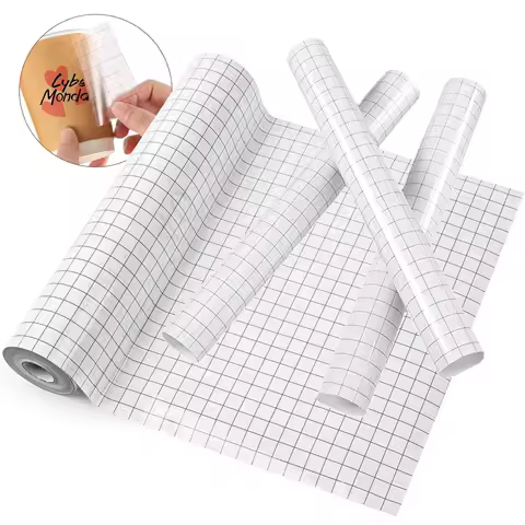 Clear Vinyl Transfer Paper Tape Roll w/Alignment Grid Application Tape for Silhouette Cameo, Adhesive Vinyl for Decals, Signs