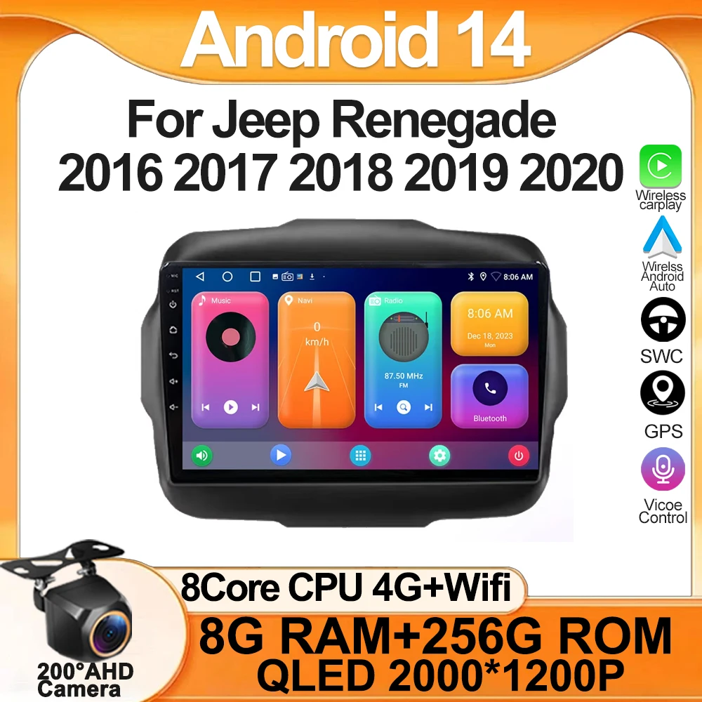 

For Jeep Renegade 2016 2017 2018 2019 2020 Android 13 Multimedia Video Player Navigation Stereo NO 2DIN DVD 5G WIFI HDR Screen