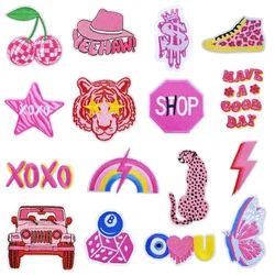 Cute Pink Animal English Emblem Embroidered Cloth Patches Pink Patches Car Stitch Ironing Badge