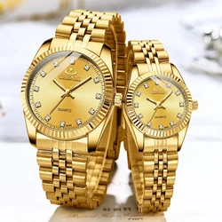 CHENXI 004A Gold Fashion Luxury Men Women Blue Quartz Wrist Stainless Steel Couples Lover's Clock Casual Waterproof Watches