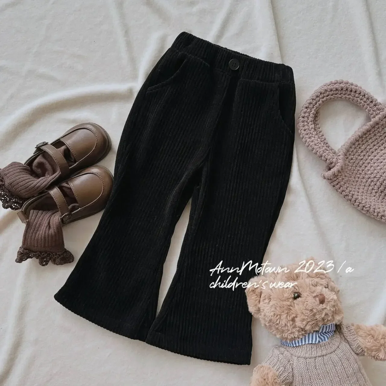 Girl Pants Autumn Winter New Korean Style Children Girls Leggings Cotton Stripe Bell Bottoms Children Stretch Bell Bottoms Pants