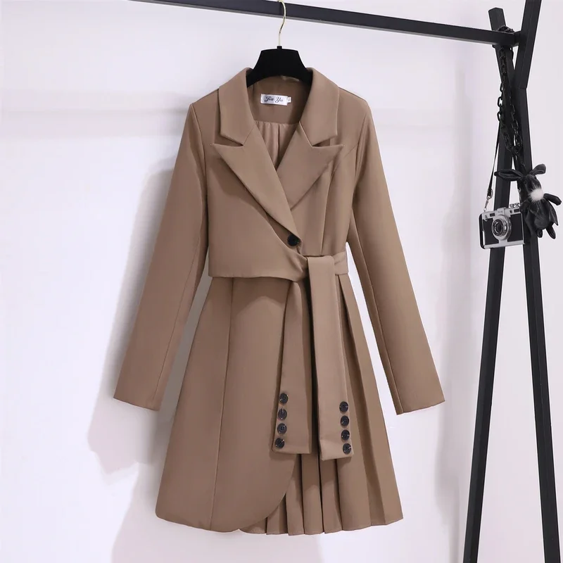 2024 New Women's French Haute Couture Suit Dress Office Lady Business Casual Fashion Belt Solid Elegant Blazer Tunics A530