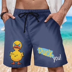 Funny Duck Graphic Beach Shorts For Men Summer Casual Surfing Vacation 3D Printed Short Pants Loose Breathable Kids Swim Trunks