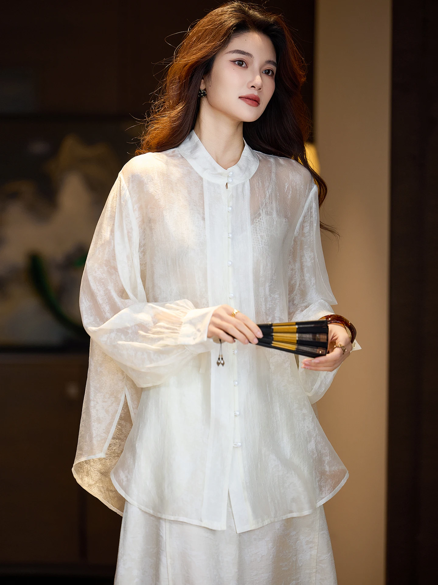 

Elegant Embroidered Long Sleeve White Shirt Women's Spring Large Size Cover up 2026 European Style Open Cardigan Top