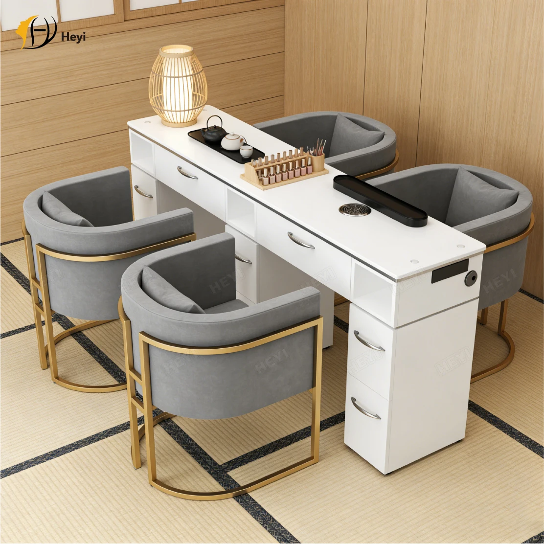 Salon Furniture Luxury Nail Manicure Table with Marble Top White Nail Table