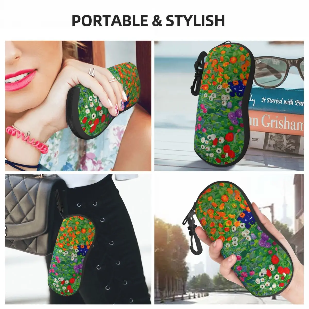 Gustav Klimt Horizontal Glasses Case Cottage Garden Print Cute Travel Sunglasses Pouch Male Female Zip Eyewear Box