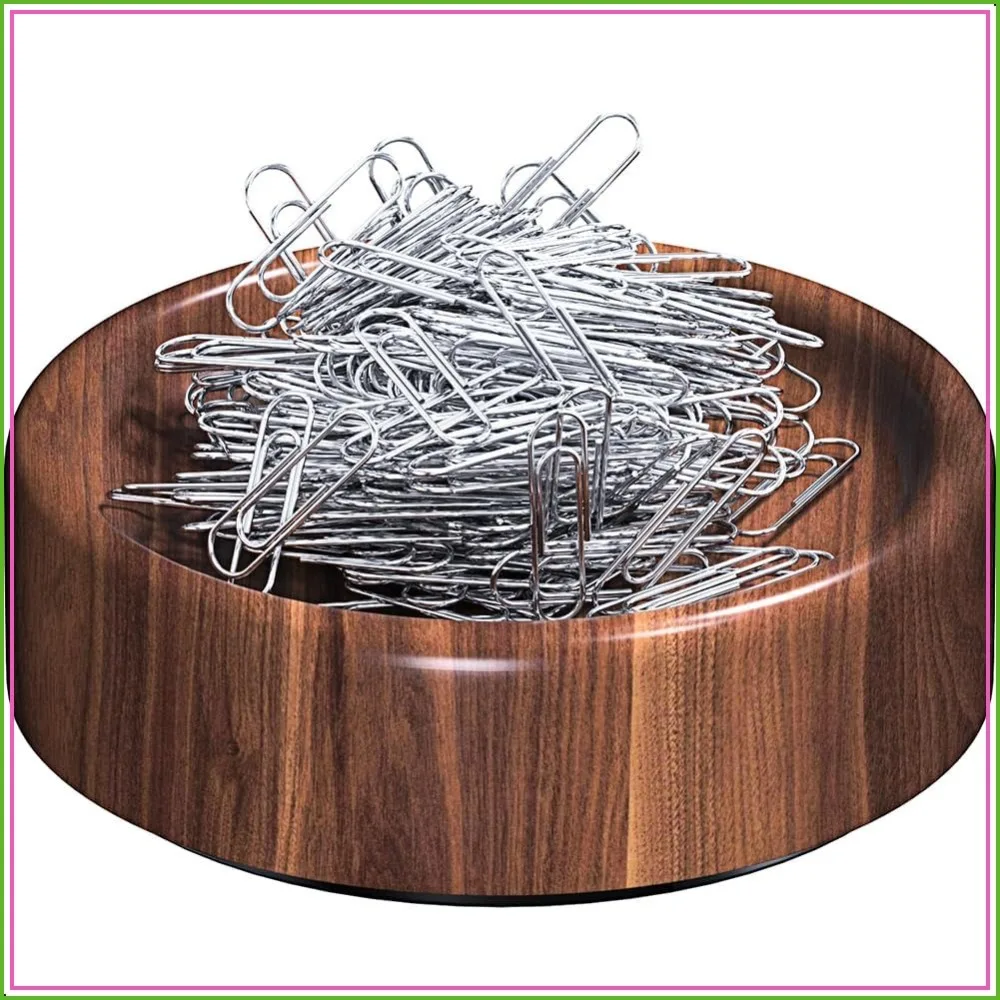 Walnut Wood Magnetic Paper Clip Holder, Durable Desk Organizer Box for Office School Home, Large Capacity Metal Pin Storage