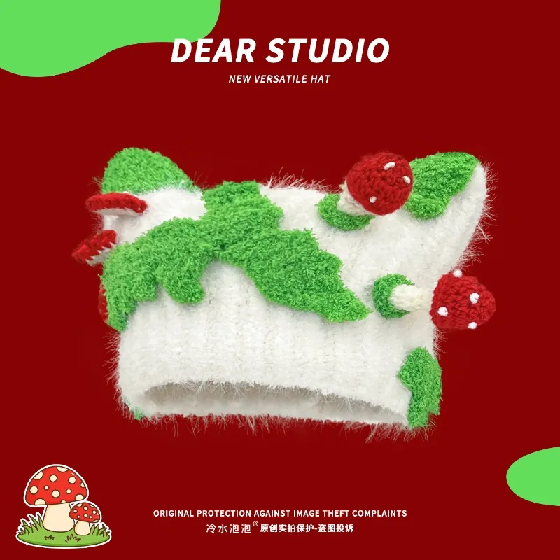 

Creative 3D Mushroom Design Knitted Beanies Y2K Autumn and Winter New Thickened Warm Funny Cute Pullover Hats for Men and Woman