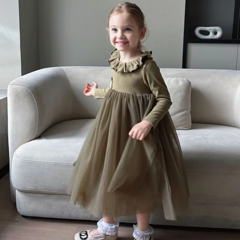 طفلة الأميرة تكدرت طوق فستان عيد الميلاد طويلة الأكمام الرضع طفل رضيع تول فيستدو حفلة عيد ميلاد ملابس الطفل 18M-12Y