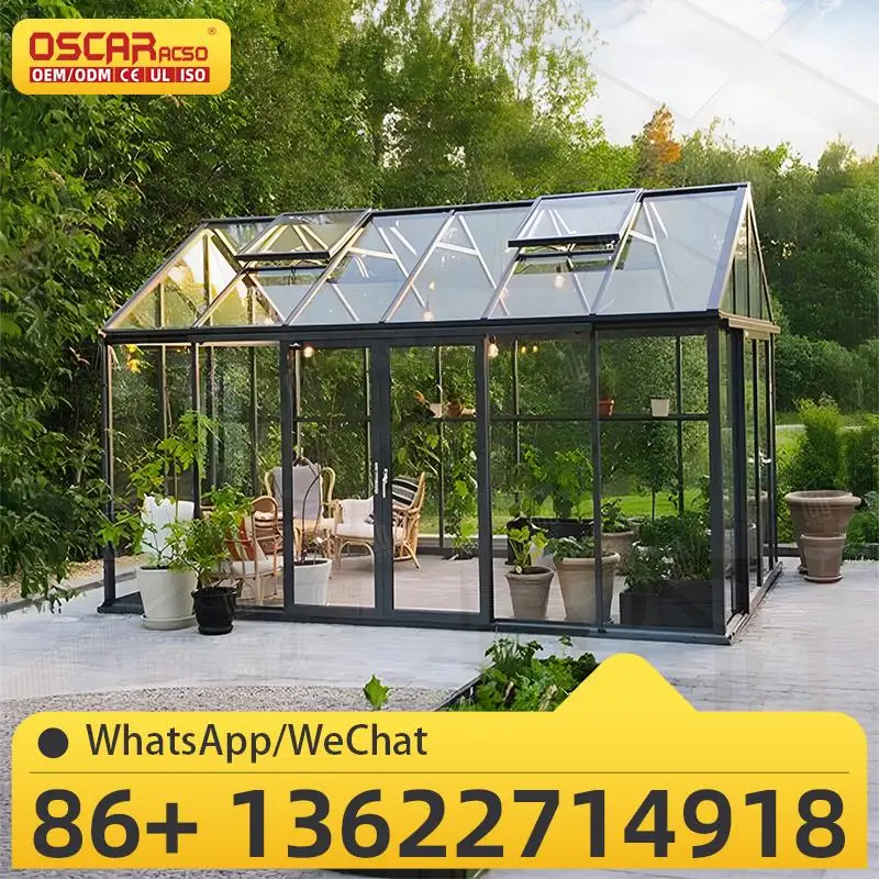 

Outdoor Curved Glass Sunrooms Customized Free Standing Conservatory Glass House for Balconies Winter Gardens sunroom