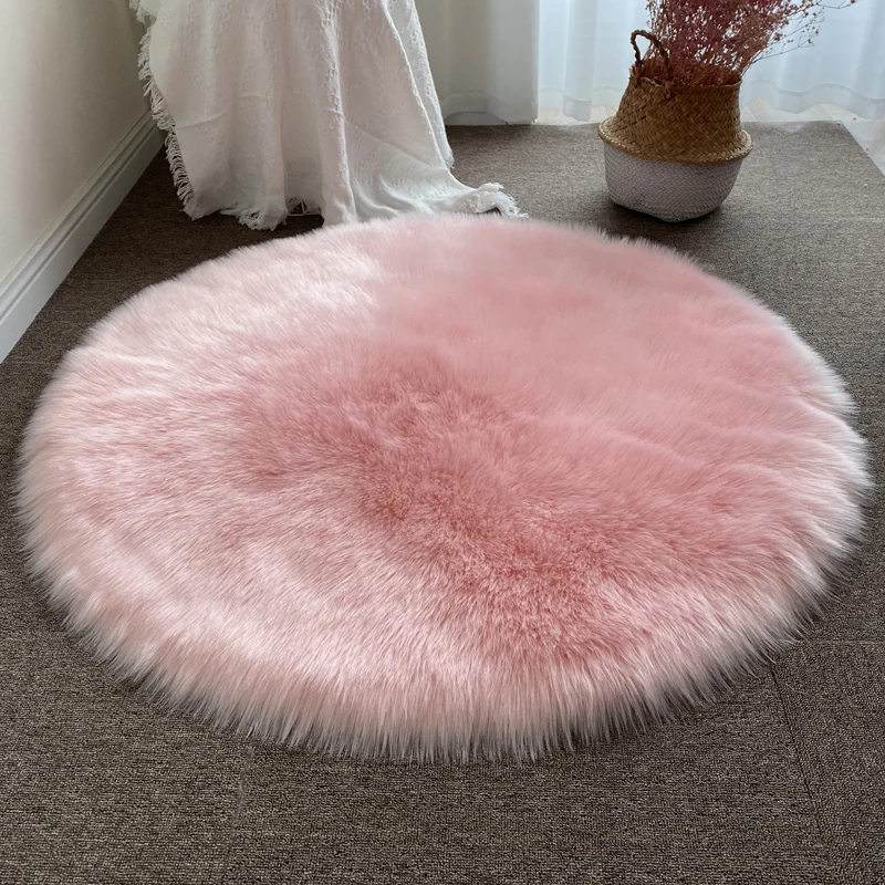 Soft Fluffy Fur Carpet Round Hairy Pink Rug Bedroom Floor Carpet for Living Room Sofa Chair Cushion Furry Kids Children Room Mat