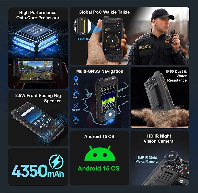 ANYSECU W400 PDA Resistente Con Walkie Talkie PoC Zello IP65 Smartphone Android 15 4350mAh 4G Rango Global Walkie Talkie NFC