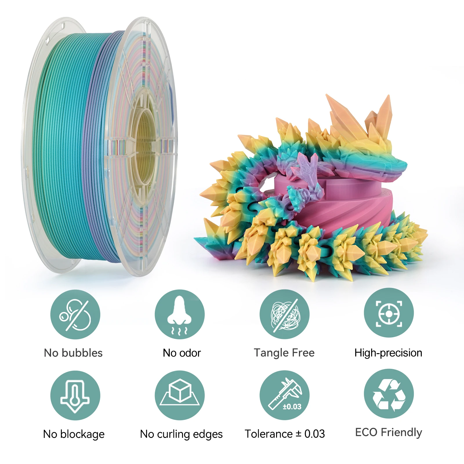 KINGROON 5 kg Seiden-PLA-Filament, 1,75 mm, 1 kg dreifarbiges Seiden-PLA-3D-Drucker-Filament, ordentlich gewickelt, mehrfarbige Regenbogen-3D-Filamente – Detail 7