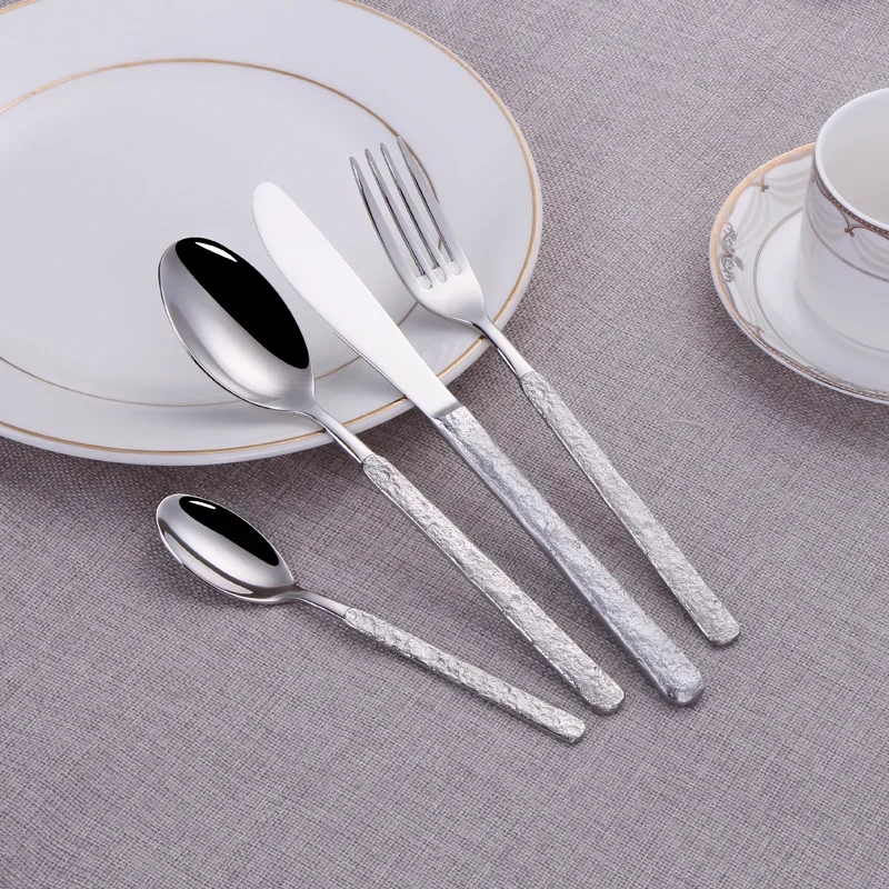 18/10 Stainless Steel Gold Cutlery Tableware Spoon Fork Set Stone Design Handle Luxury Vintage Cutlery Dinnerware Sets