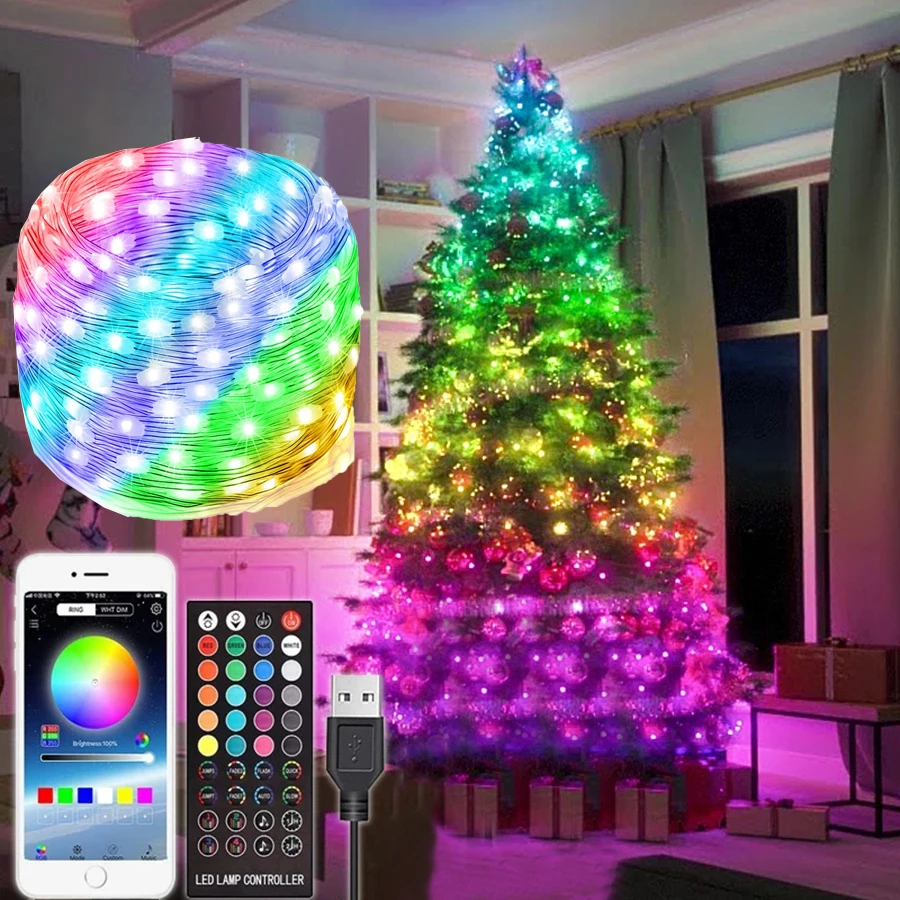 10M 20M 40M RGB Smart Fairy Lights App Controlled Color Changing Christmas String Light Outdoor Waterproof Rope Fairy Lights