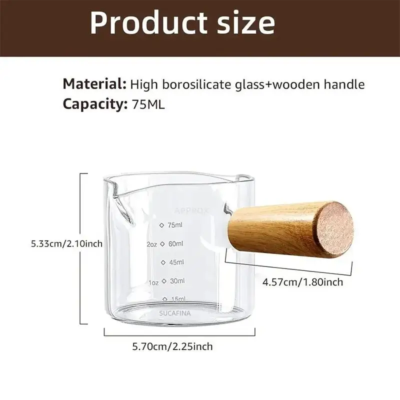 NEW 75ml Heat-resisting Glass Espresso Measuring Cup Double 