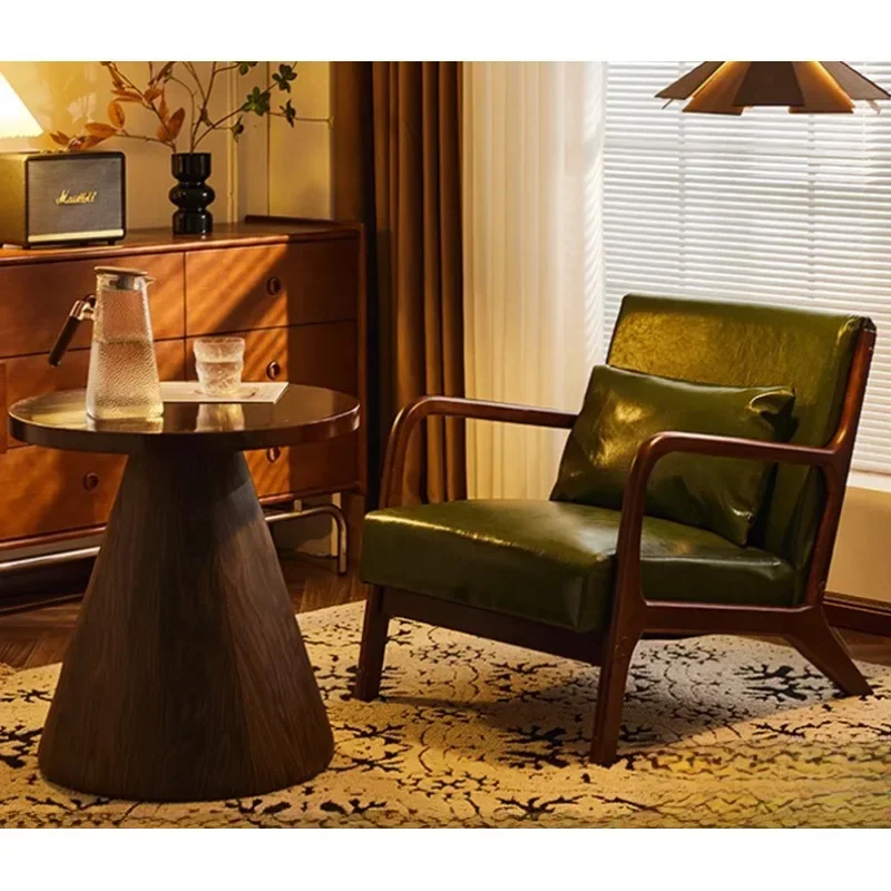 Internet celebrity solid wood sofa chair balcony one table two retro cafe milk tea shop leisure table and chairs single