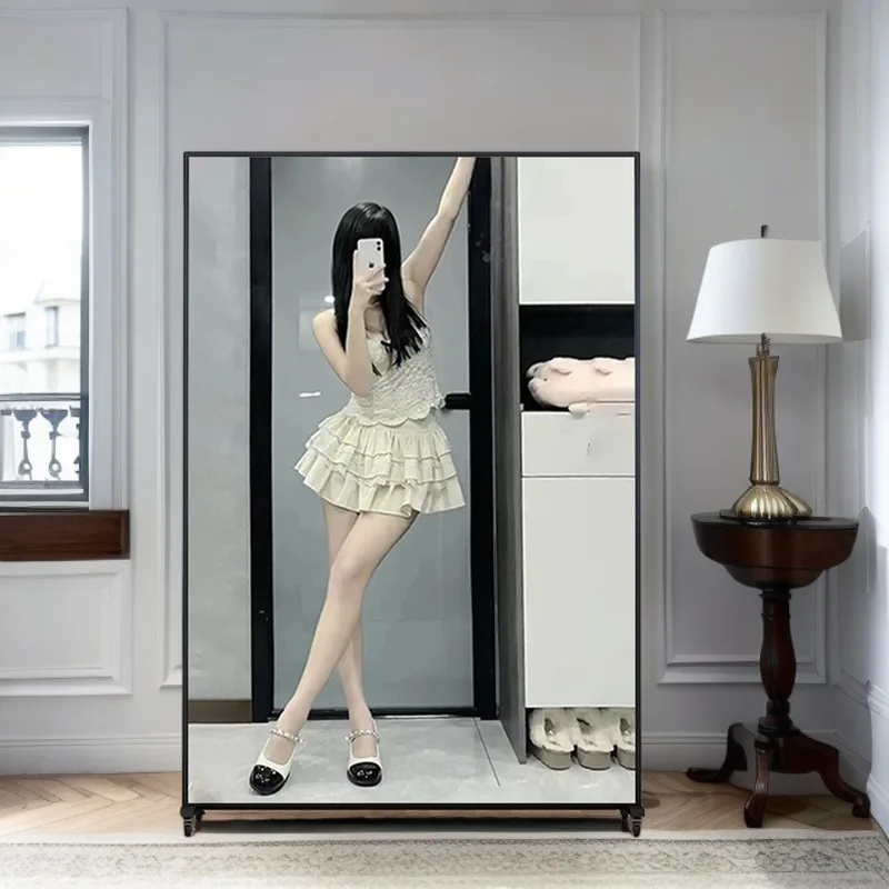 Movable dance mirror live broadcast with home full body floor mirror with wheels yoga mirror dance studio mirror