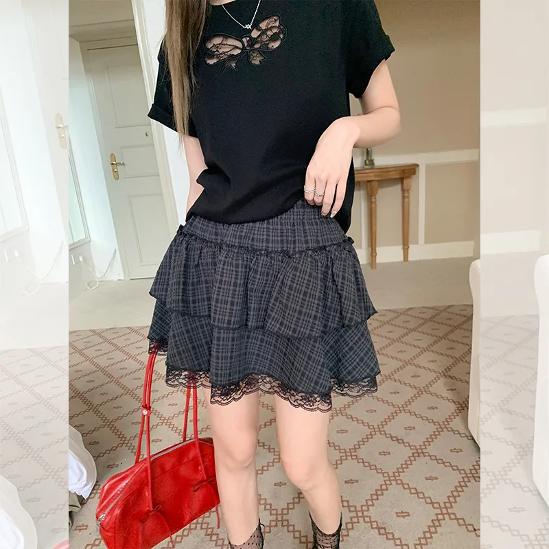 White Lace Trim Cake Skirt for Women 2025 Summer New Versatile Sweet Pure Desire Style High Waist Slimming Short Skirt