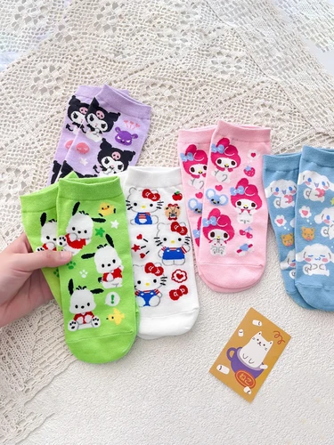 Imagen 2 del producto 12/18 pares de miniso dibujos animados Sanrio encantador color caramelo estudiante deportes calcetines de mujer