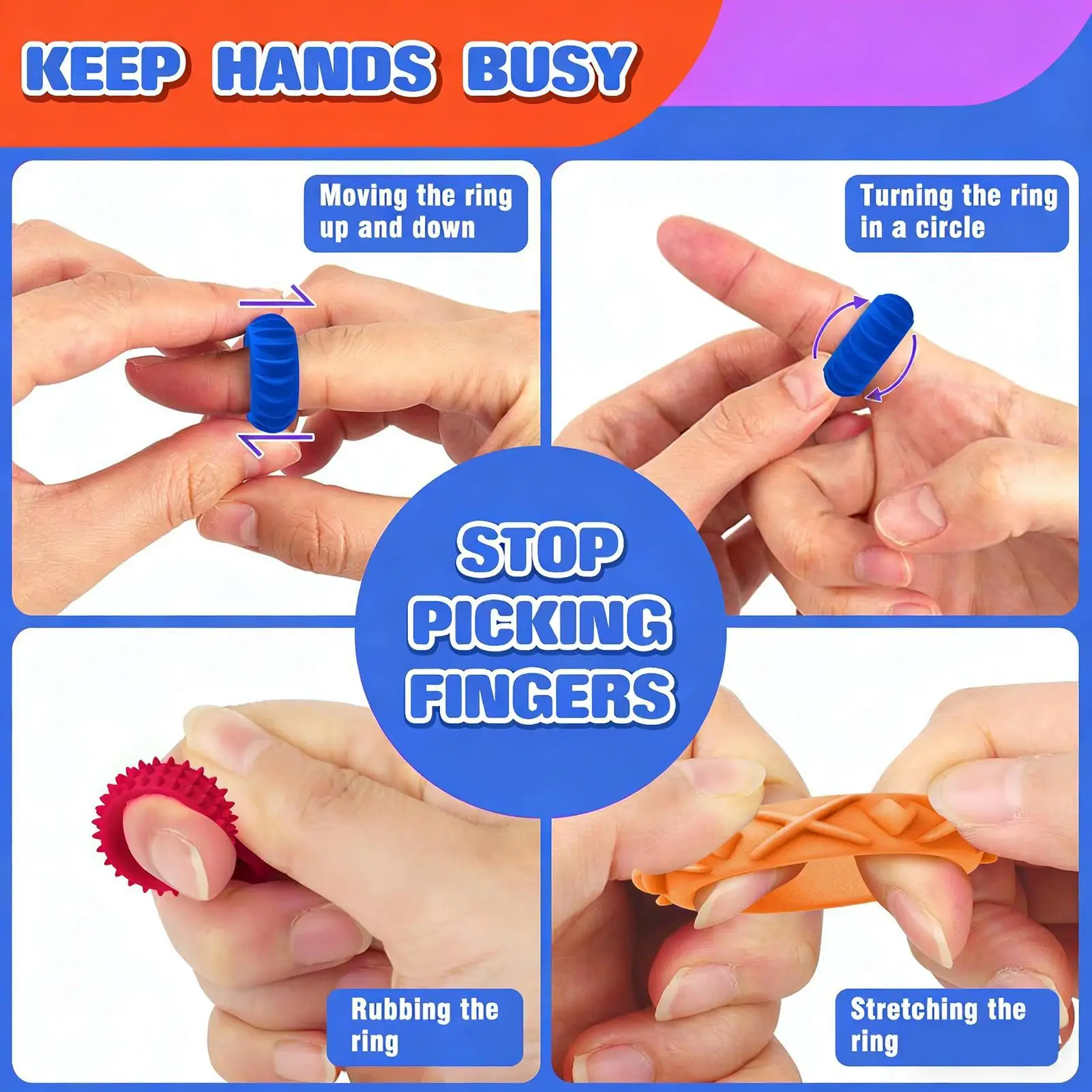 حلقات حسية أداة تهدئة العاطفة للأطفال من السيليكون تململ لعبة حسية للفصول الدراسية المنزلية التنقل النوم نزهة الكبار التلاميذ #5