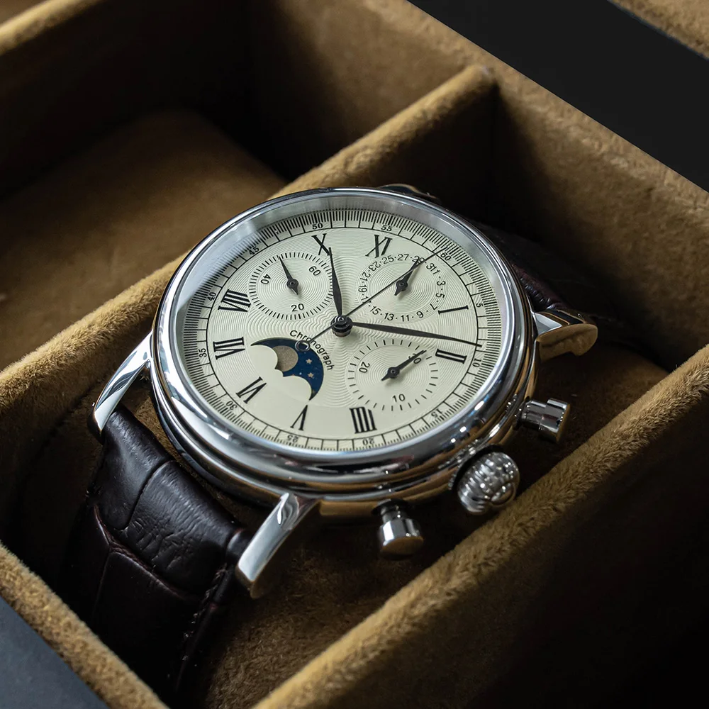 Sugess Orologio da uomo Cronografo Orologi da polso meccanici Tianjin ST19 Movimento a collo di cigno Pilota Orologio da uomo Cristallo di zaffiro Regalo V2  1511