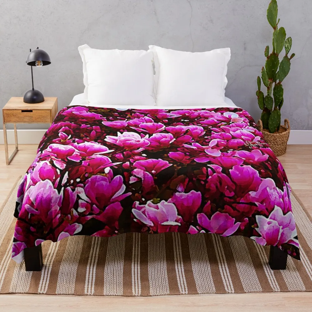 Magnolia Blooms - Hot Pink Throw Blanket Blankets For Sofas Flannels Blankets