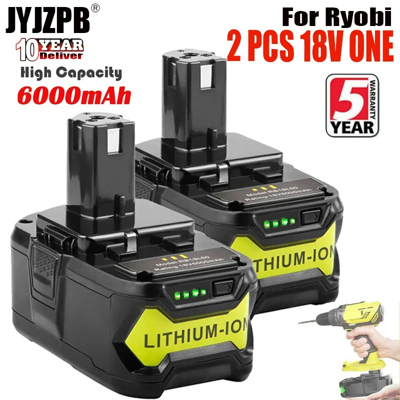 

6Ah For RYOBI P108 ONE high-performance lithium battery 18 V Lithium-Ion Power for all ONE+tools P104 P107 RB18L50 RB18L20 P108