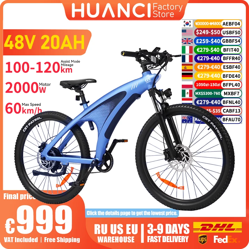 HUANCI Q5 E Bike 2000W Electric Dirt Bike Off-Road Electric Bikes 48V 20AH Electric Bicycle 57km/h 27.5 Inch Ebikes Adults Bike image 6