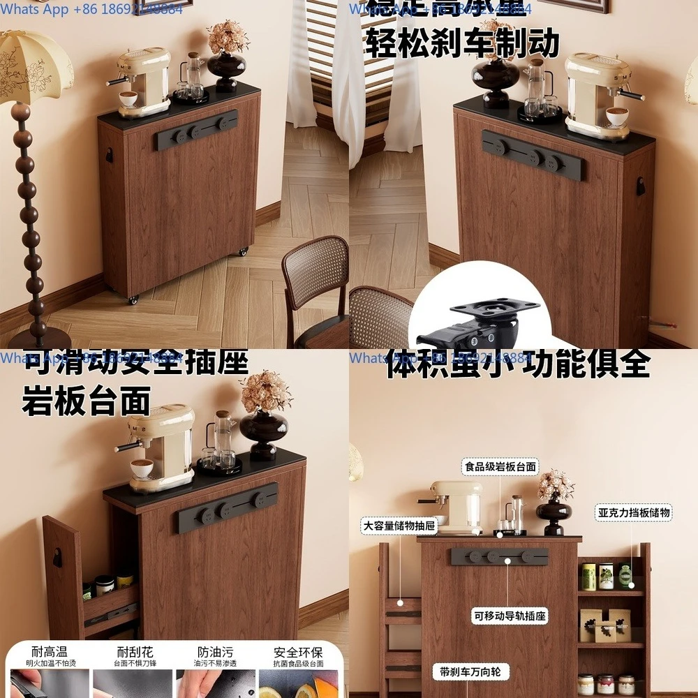 Solid wood narrow island cart slim storage cabinet with wheels for small spaces movable single cupboard