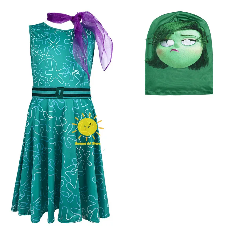 BEAST KINGDOM Movie Inside Out2 Disgust Cosplay Costume Kids Cartoon Flower Princess Dress Halloween Carnival Party Dress Up