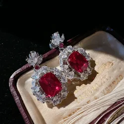 2023 New Trendy Vintage Lab Ruby Temperament Drop Earrings for Women Sterling Silver 925 Red Zircon Stone Dangles Fine Jewelry