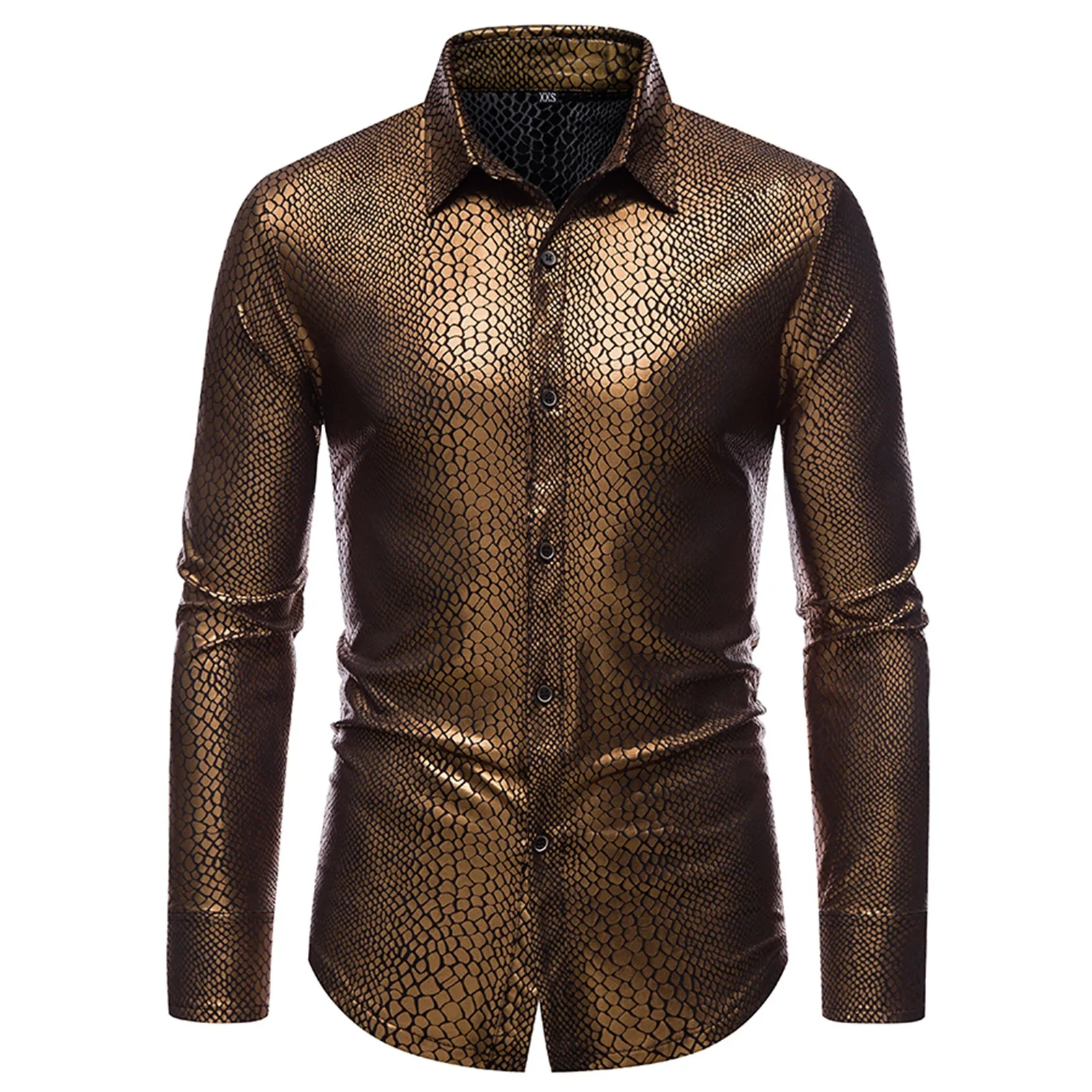 Mens laser Shirts Sequins shirt 70s Disco Party Tops Gold Silver Plaid Blouses Rainbow Print Long Sleeve lapel camisas de hombre