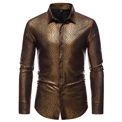 Sequins Shirts Sparkly Mens 70s Disco Party shirt Gold Silver Blouses Rainbow Tops Plaid Print Long Sleeve Button Down camisas