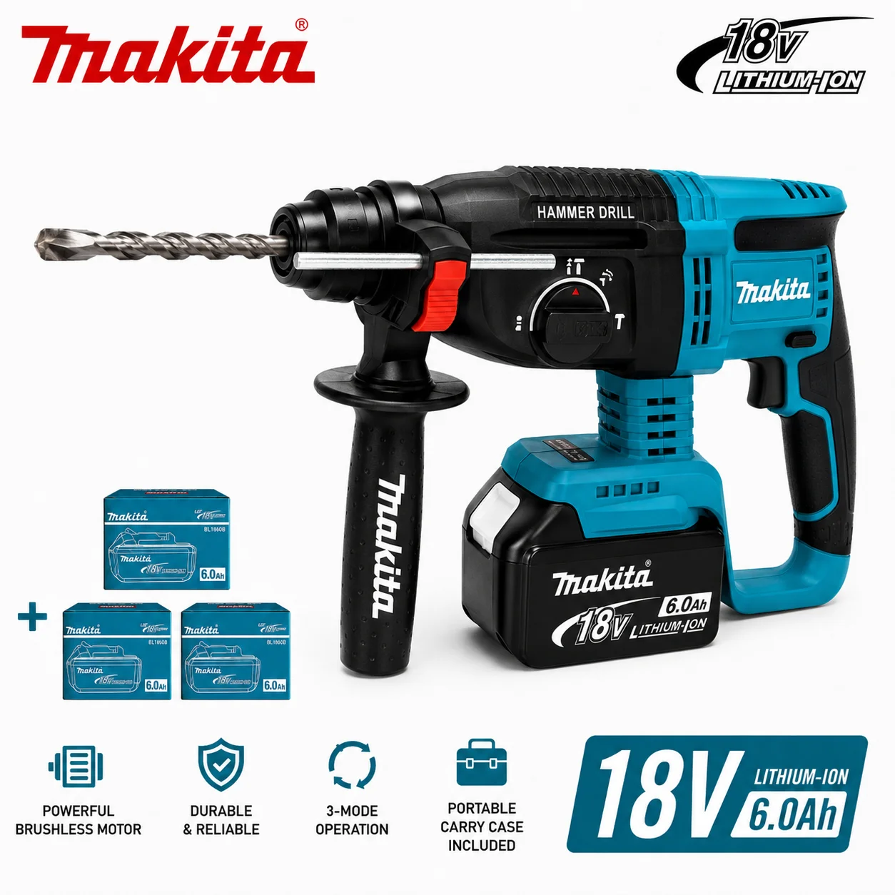 18V Kabelloser Bürstenloser Bohrhammer für Makita DHR242 SDS Plus Beton-Mauerwerk-Schlagbohrer Hochleistungs-Profi-Elektrowerkzeug