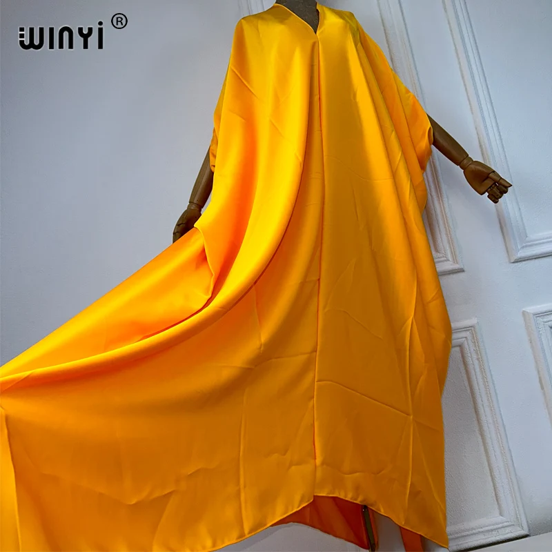 WINYI summer high quality monochrome elegant Swimsuit Cover Up Women Beach Dress V-neck Dresses fashion Robe abaya dubai luxury