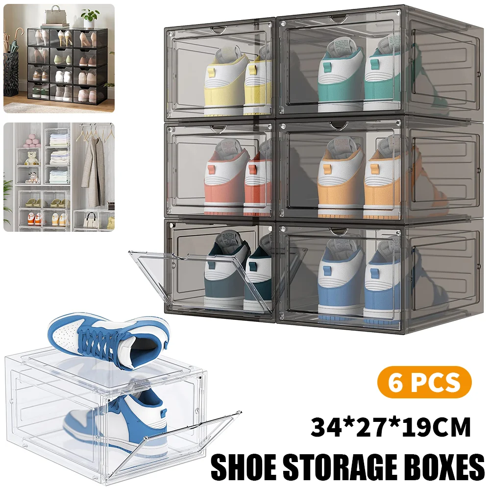Boîtes à chaussures transparentes empilables 6/12 pièces, étuis de rangement en plastique anti-poussière pour baskets, organisateur de chaussures